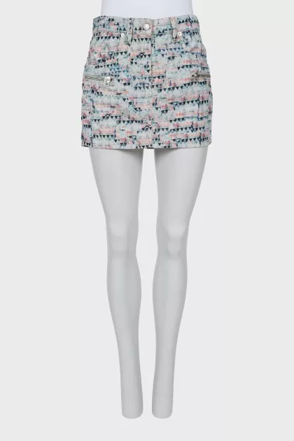 Velvet mini skirt with print