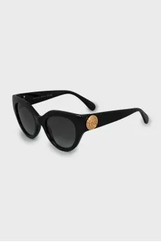 Sunglasses with gold logo on temples