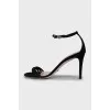 Black suede stiletto heel sandals