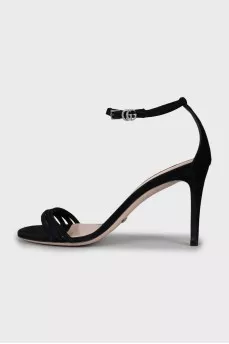 Black suede stiletto heel sandals