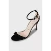 Black suede stiletto heel sandals
