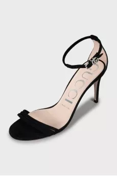 Black suede stiletto heel sandals