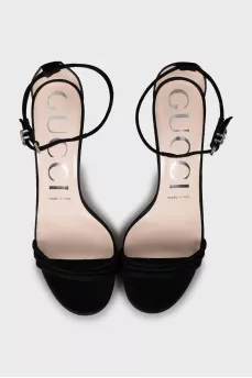 Black suede stiletto heel sandals