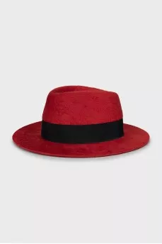 Red felt hat with ribbon
