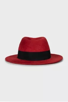 Red felt hat with ribbon