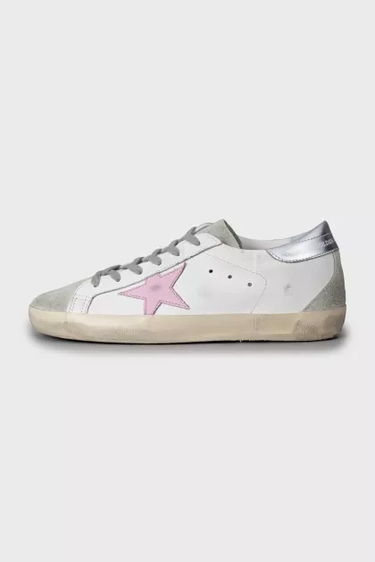 Leather and suede sneakers with tag