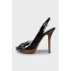 Patent leather sandals with wooden heels
