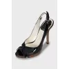 Patent leather sandals with wooden heels