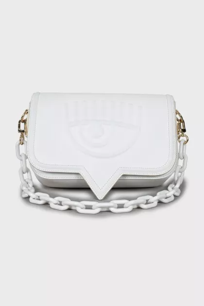 White bag with embossed leather