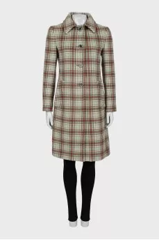 Checked wool coat with tag