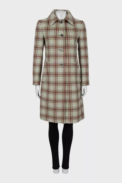 Checked wool coat with tag
