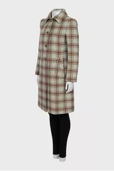 Checked wool coat with tag