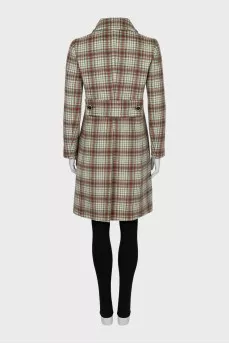 Checked wool coat with tag