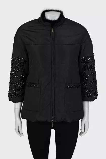 Quilted jacket decorated with rhinestones