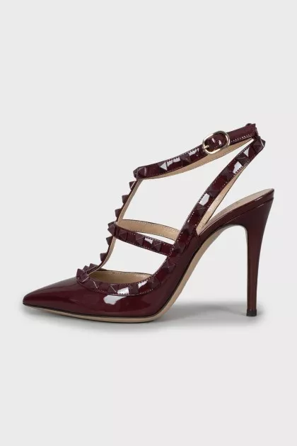 Burgundy Rockstud Sandals