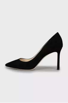 Suede stiletto heels with tag