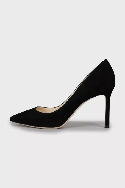 Suede stiletto heels with tag