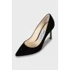 Suede stiletto heels with tag