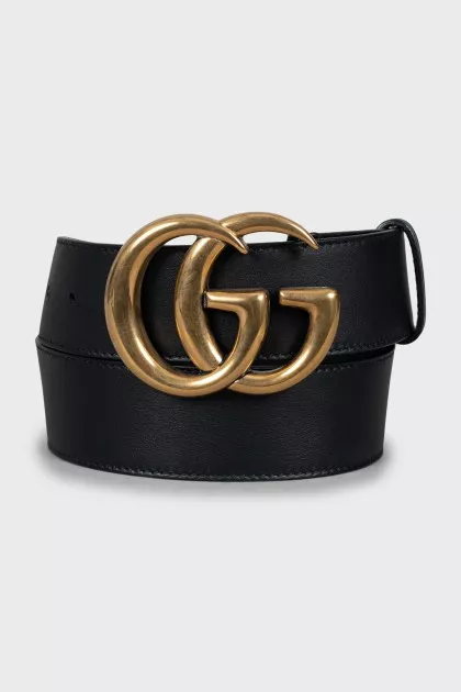 Leather belt with gold logo