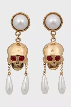 Gold Plated Skull Pendant Earrings