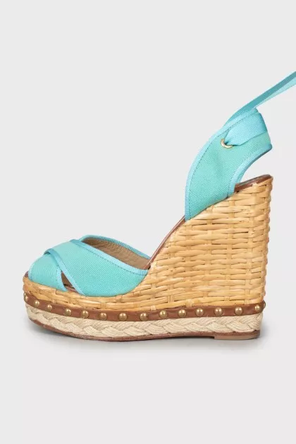 Textile wedge sandals with laces