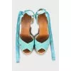 Textile wedge sandals with laces