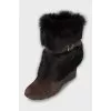 Insulated boots with high wedge heels