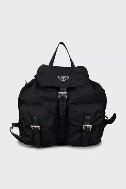 Textile backpack with brand logo