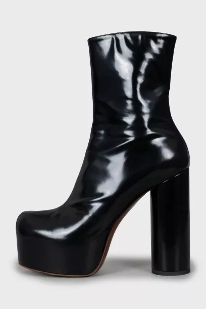 Black patent leather ankle boots
