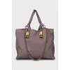 Leather shopper bag with gold hardware