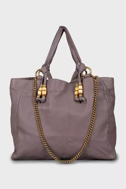 Leather shopper bag with gold hardware