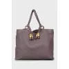 Leather shopper bag with gold hardware