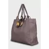 Leather shopper bag with gold hardware