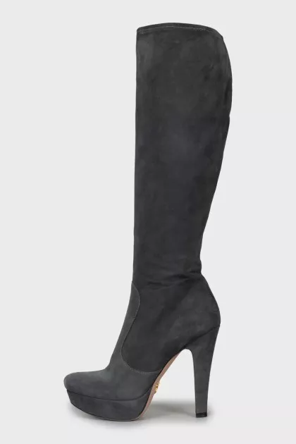 Grey high heel boots