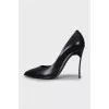 Leather pointed toe stiletto heels