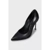 Leather pointed toe stiletto heels