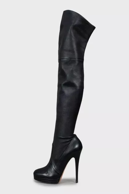 Leather high heel boots