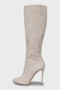 Grey suede stiletto boots