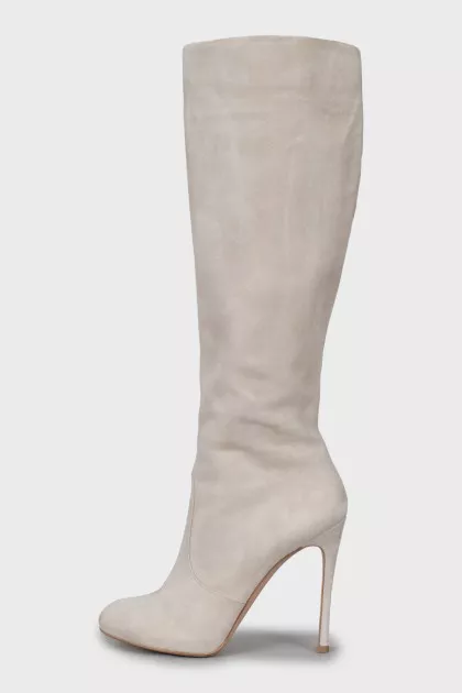 Grey suede stiletto boots