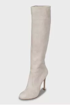 Grey suede stiletto boots