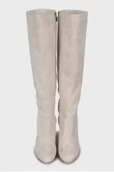 Grey suede stiletto boots