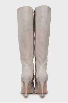 Grey suede stiletto boots