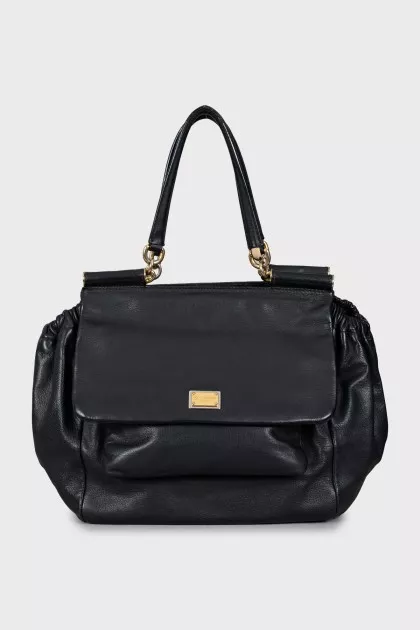 Black leather tote bag