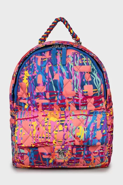 Backpack made of textile with bright print