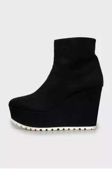 Suede ankle boots with high wedge heels