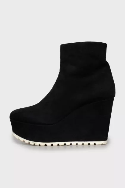 Suede ankle boots with high wedge heels