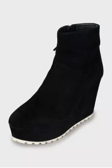 Suede ankle boots with high wedge heels