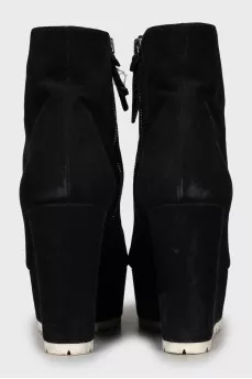 Suede ankle boots with high wedge heels