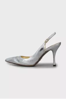 Silver Pointed Toe Slingbacks