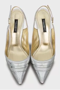 Silver Pointed Toe Slingbacks